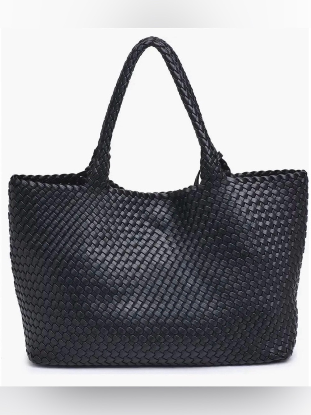 Moda Luxe Black Woven Large Tote Bag + Pouch NWT